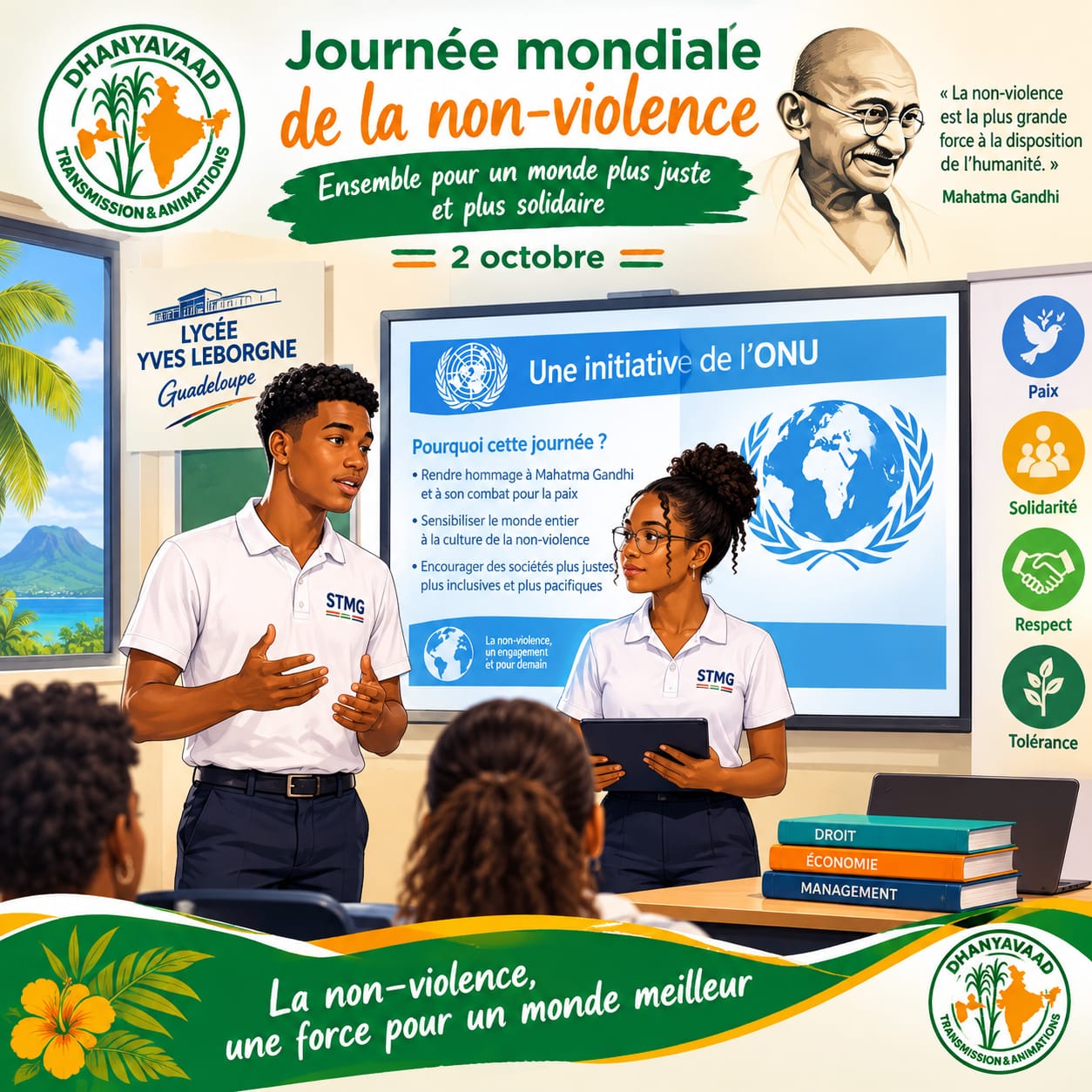 Affiche — Journée mondiale de la non-violence, 2 octobre, lycée Yves Leborgne