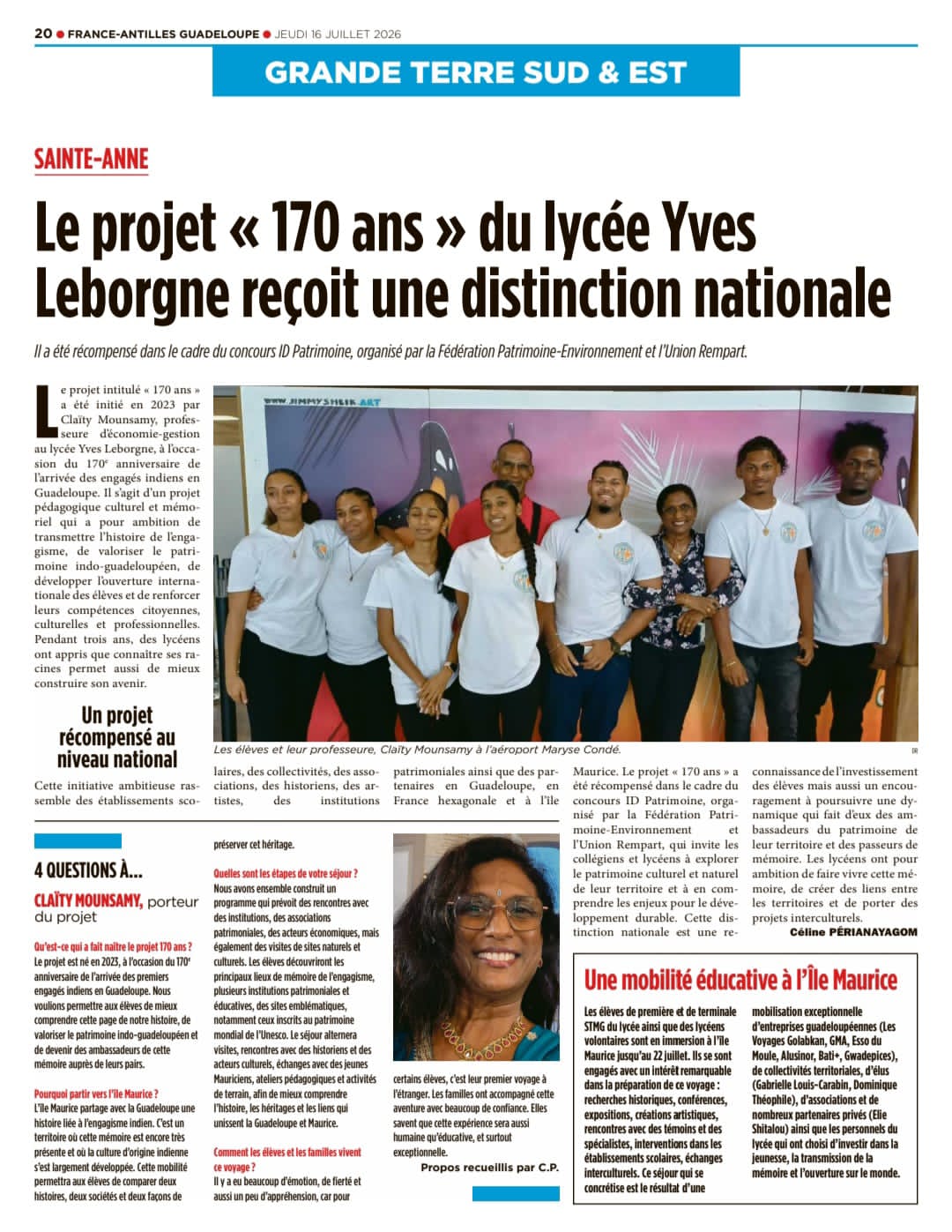 Photo de l'article de presse sur la mobilité à Maurice