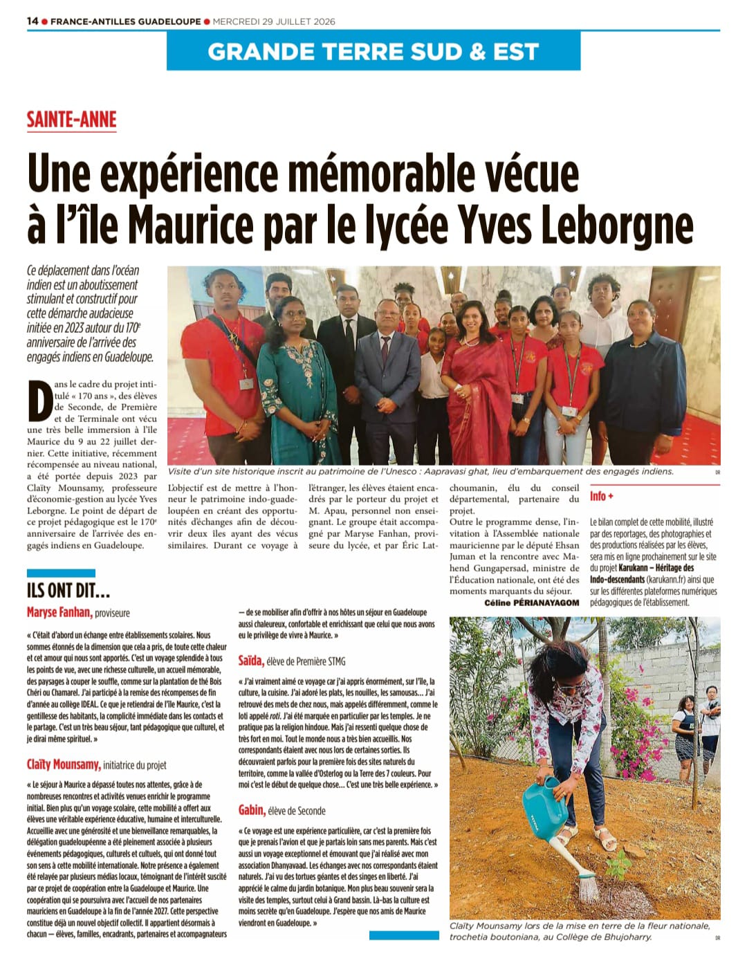 Photo de l'article France-Antilles sur la mobilité à Maurice