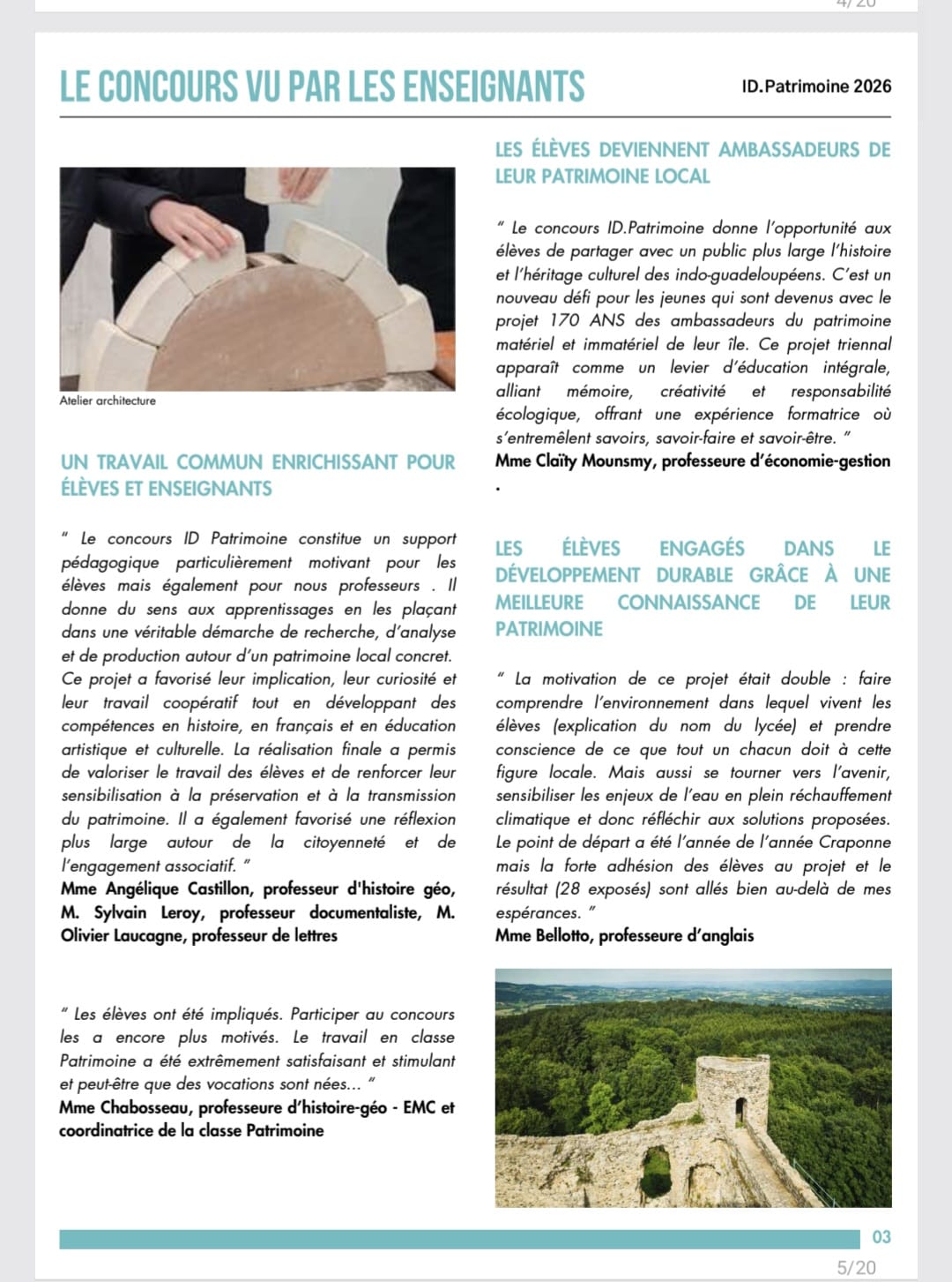 Page « Le concours vu par les enseignants » du magazine ID.Patrimoine 2026