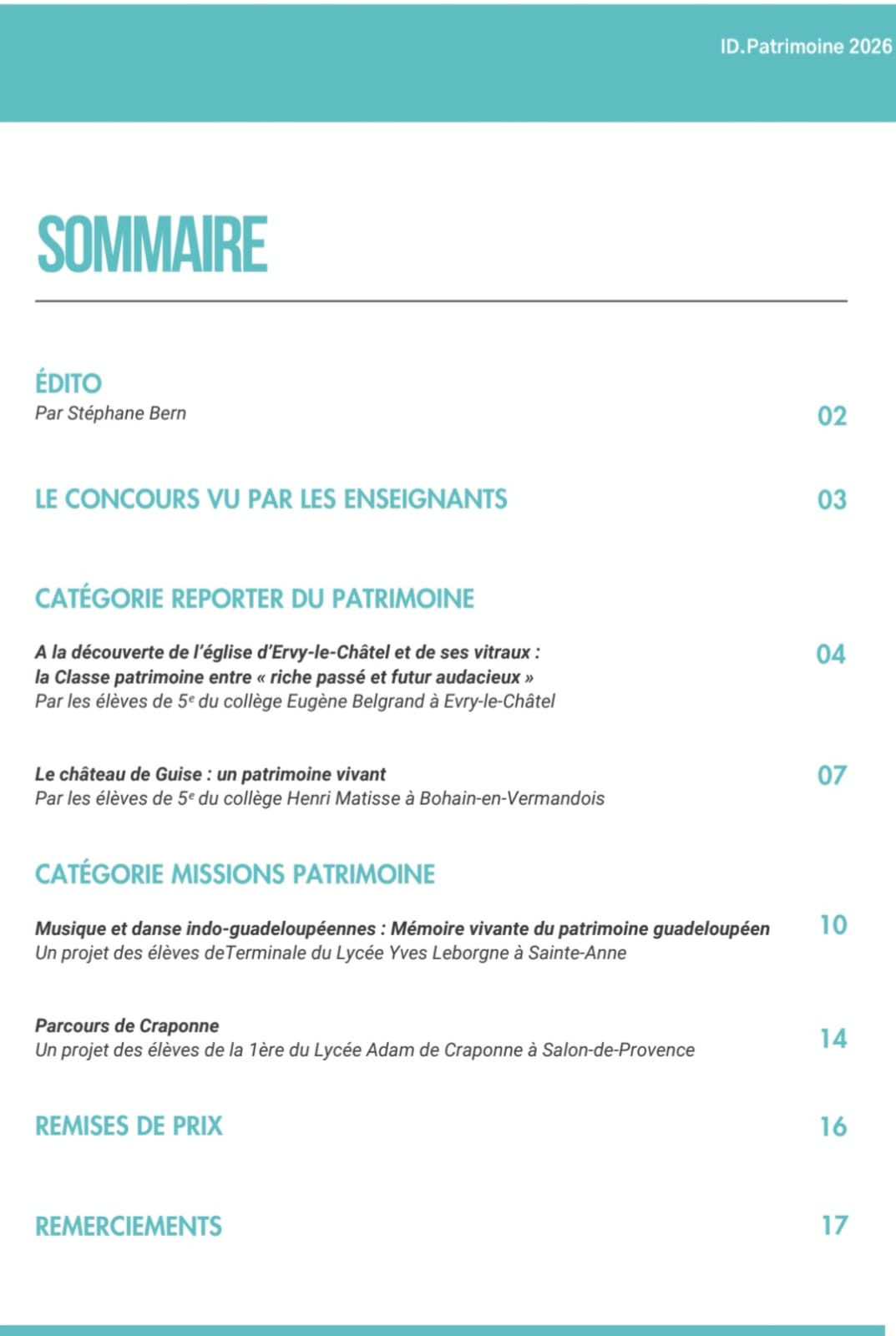 Sommaire du magazine ID.Patrimoine 2026